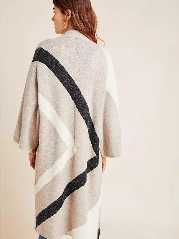 Anthropologie Antonia Neutral Geometric Open-Front Coatigan in Beige and Black L - Image 2