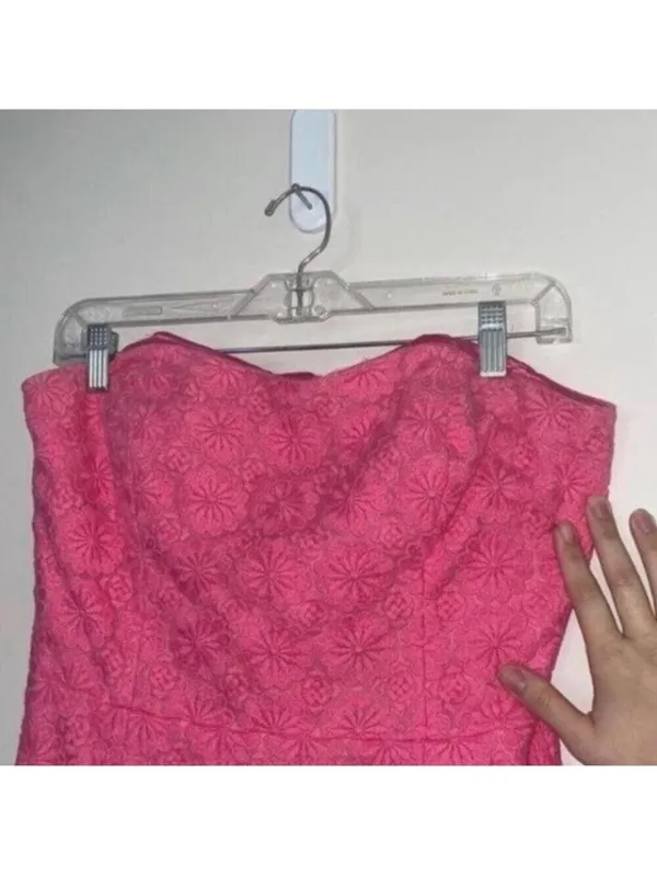 Lilly Pulitzer Pink Strapless Floral Lace Printed Overlay Dress Non Stretch - Image 2