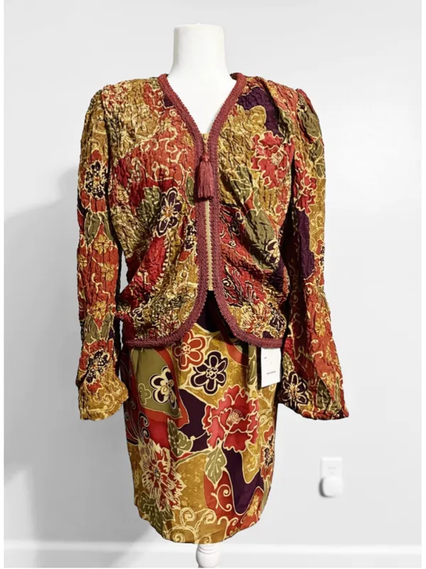 Rickie Freeman Teri Jon New Silk Skirt Set Brown Size 8 - Image 2