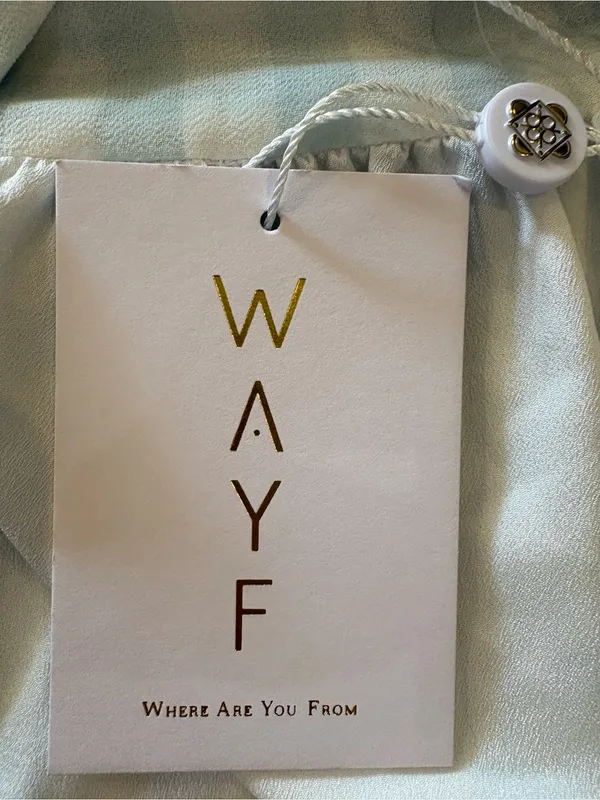 WAYF Blue White Gingham Wrap Ruffle Hi Low Midi Dress NWT M Cottagecore - Image 12
