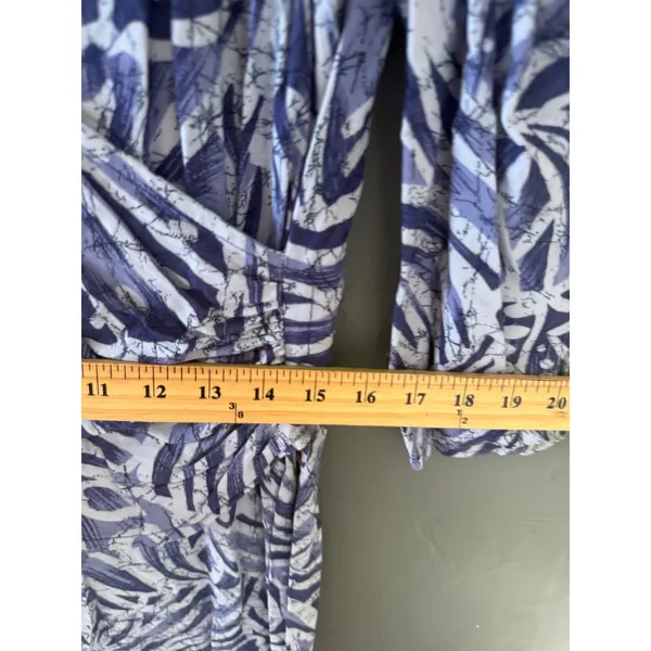 Oops California Vintage 80s Blue Abstract Batik Rayon Wrap‎ Midi Dress 13/14 - Image 6