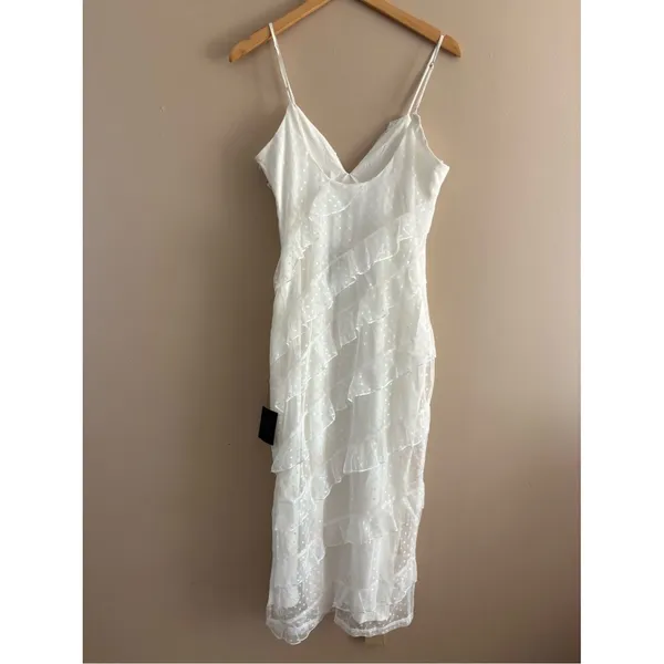 Lulus More Than Gorgeous White Mesh Ruffled Swiss Dot Midi Dress Size Small NWT - Image 4