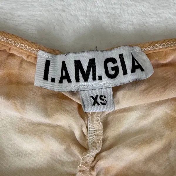 I.AM.GIA Tan White Tie Dye Ruched V-Waist Wide Leg Flare Pants XS - Image 2