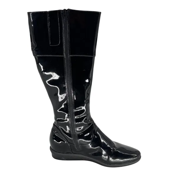 Cole Haan Nike Collab Waterproof Black Patent Leather Tall Boots Buckle Women 8B - Image 4