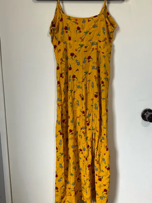 TOXIK Yellow Floral Summer Sundress Tie Front Double Slit Size Small - Image 2