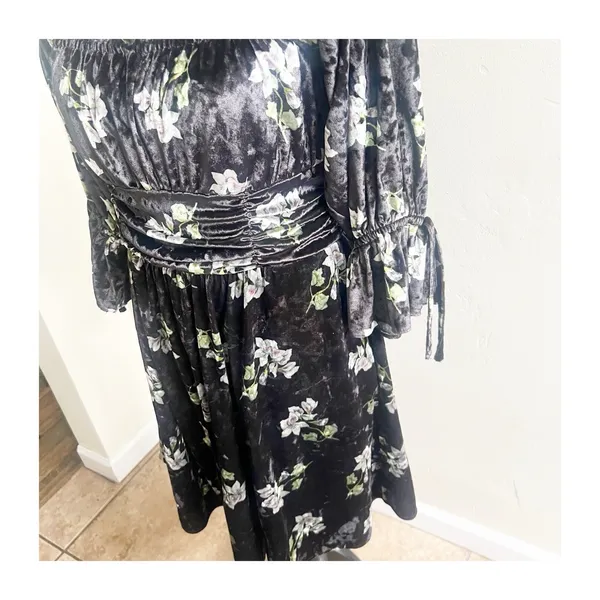 Hutch Velvet Floral Mini Dress Smocked Black Size Large Romantic Milkmaid - Image 6