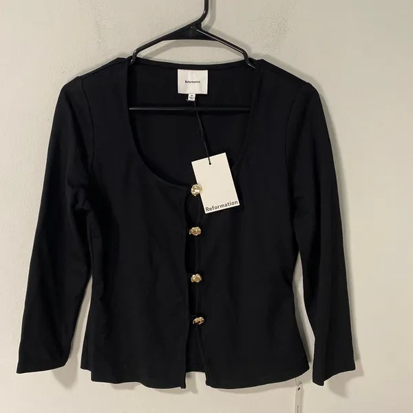 New Reformation Owen Knit Top, Black, Size XS - Image 2