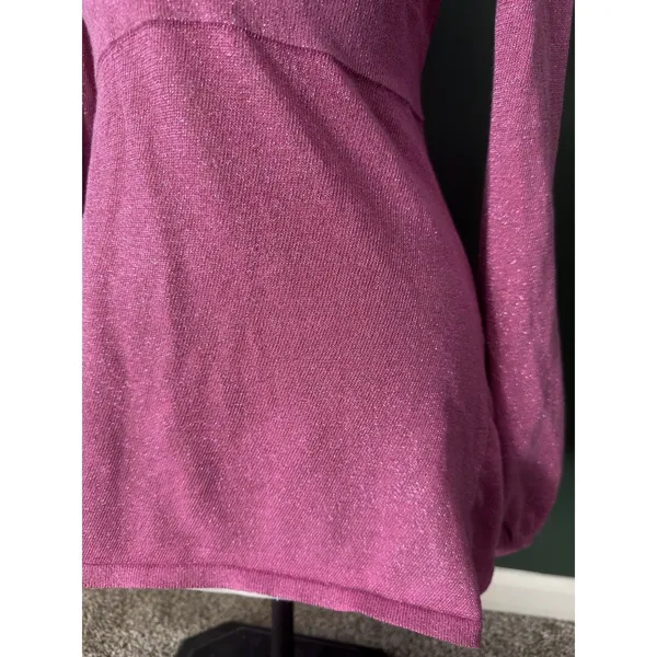 Vintage Y2K MKM Designs Pink Magenta Shimmer Long Sleeve Babydoll Top Sz Medium - Image 3