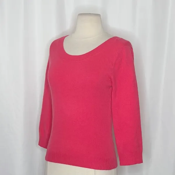 GARNET HILL Cashmere Sweater Scoop Neck Solid Pink Bright Pullover X-Small - Image 6