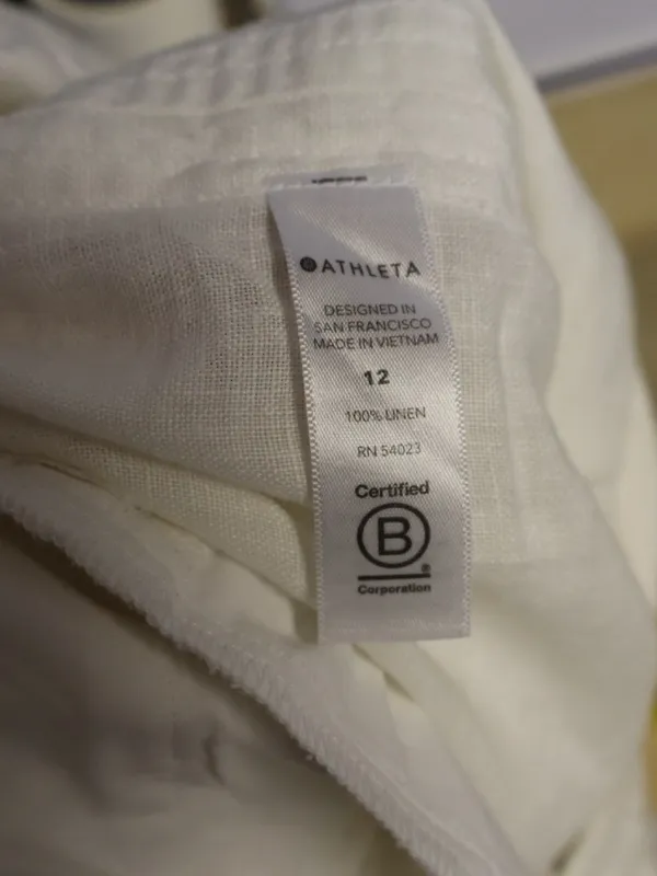 Athleta Womans Cabo Linen Wide Leg Pant White Size 12 Cropped Coastal Minimalist - Image 13