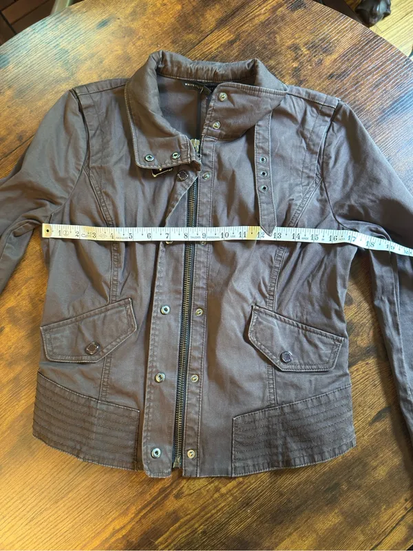White House Black Market Brown Cotton Utility Jacket Y2K Style Size 6 - Image 7