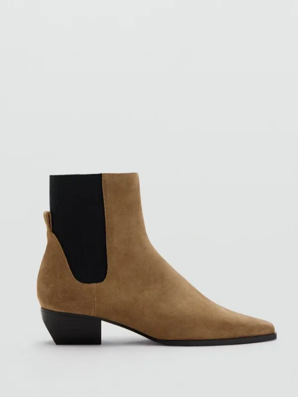 NEW MANGO $139 Square Toe Bootie   8.5 US / 39 EU, MEDIUM BROWN Leather Suede - Image 2