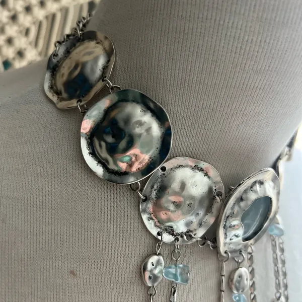 Free People Speak Up Silver and Blue Statement Necklace - Image 4