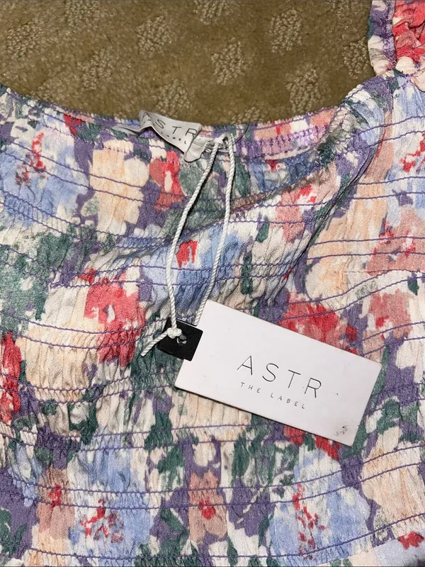 ASTR Smocked Square-Neck Floral Midi Dress in Pastel Multi, Medium NWT - Image 6