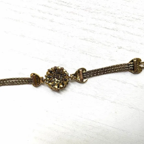 Antiqued Gold Tone Multi Strand Bracelet - Image 9