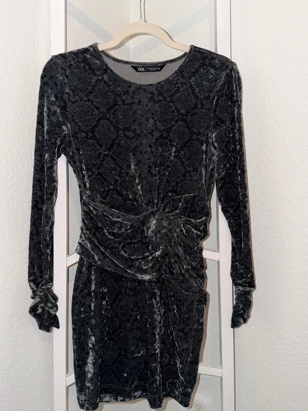 ZARA Crushed Velvet Mini Dress Medium - Image 2