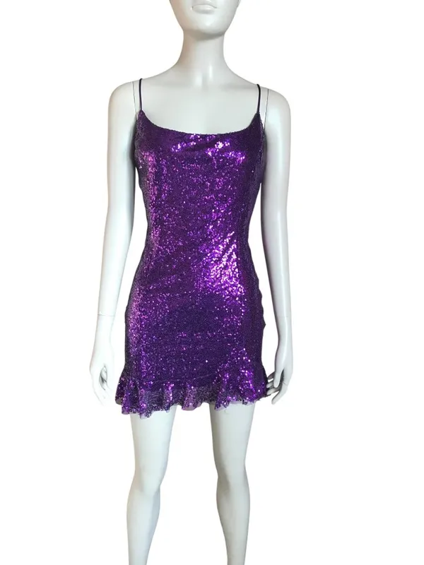 Lucy In The Sky Purple Sequin Mini Dress - Image 2