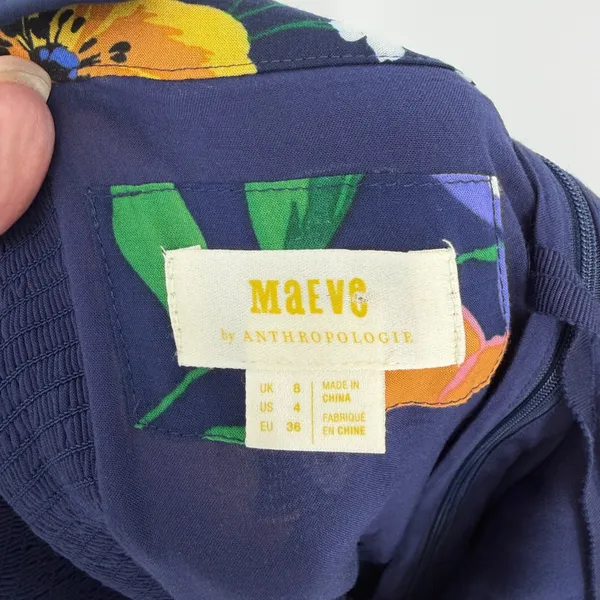 Maeve Anthropologie Smocked Floral Midi Dress Navy Blue Orange‎ Yellow - Image 7