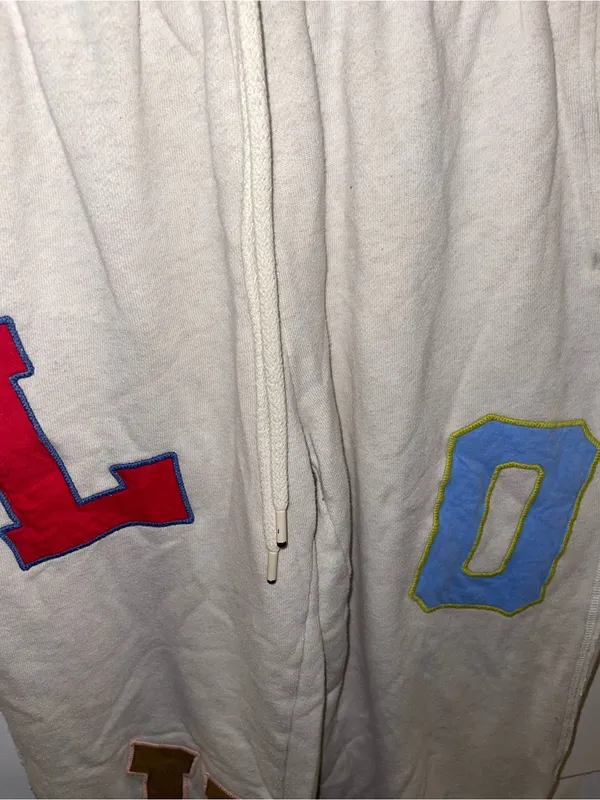 Aerie Cream Sweatpants with Colorful Letter Patches - Size Medium - Image 4