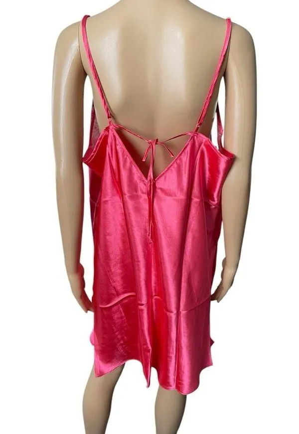 Pink Plus Size Sheer Mesh Sequin Embroidered Cutesy Floral Satin Mini Slip Dress - Image 4