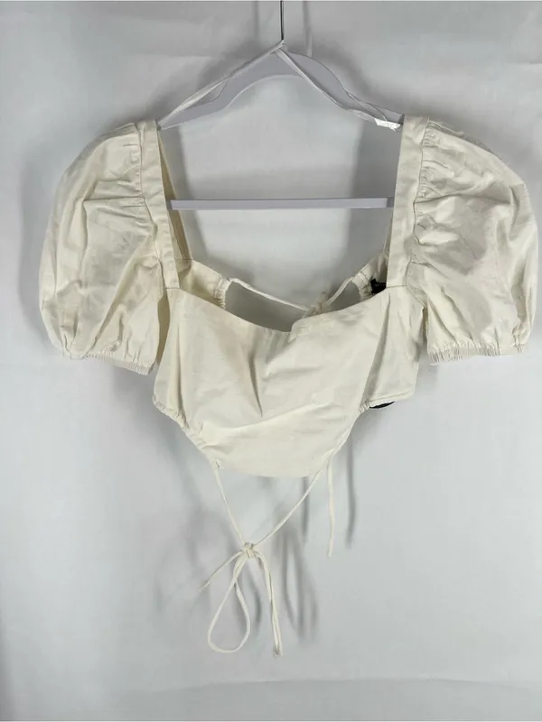 White Fox Boutique Love Games Crop Top White Puff Sleeve Size S NWT - Image 2