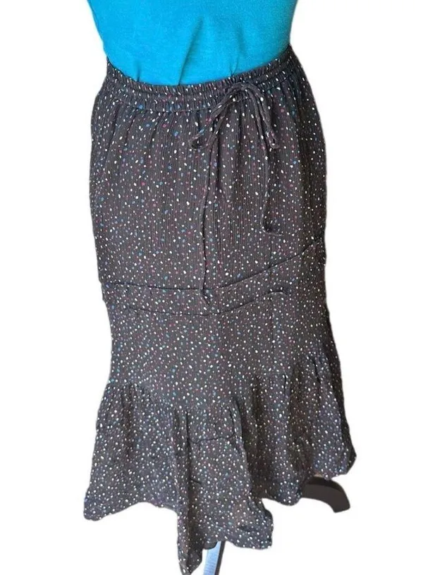 Coach Tiered Snap Aline Midi Skirt Sz.0 Stretch Waist - Dots Black Multicolor - Image 5