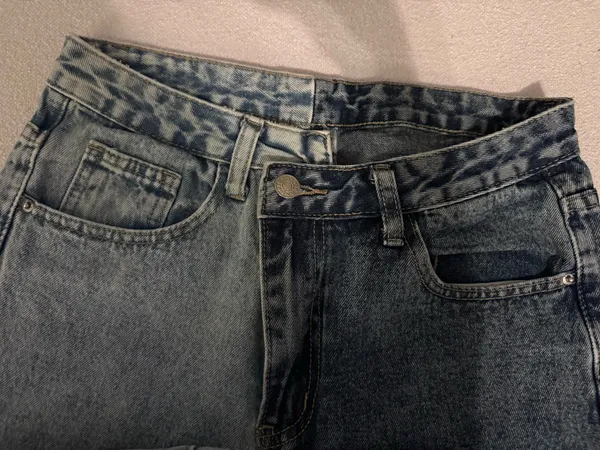 Two-tone uneven wide leg contrast jeans NWOT - Image 2