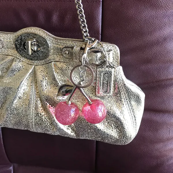 Pink Glitter Cherry Bag Charm, Silver Tone - Image 2