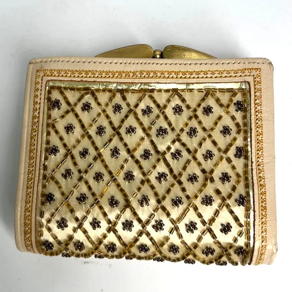 vintage Mid Century 50'-60 beaded evening clutch bag Wallet Coin Purse Gold - Image 5