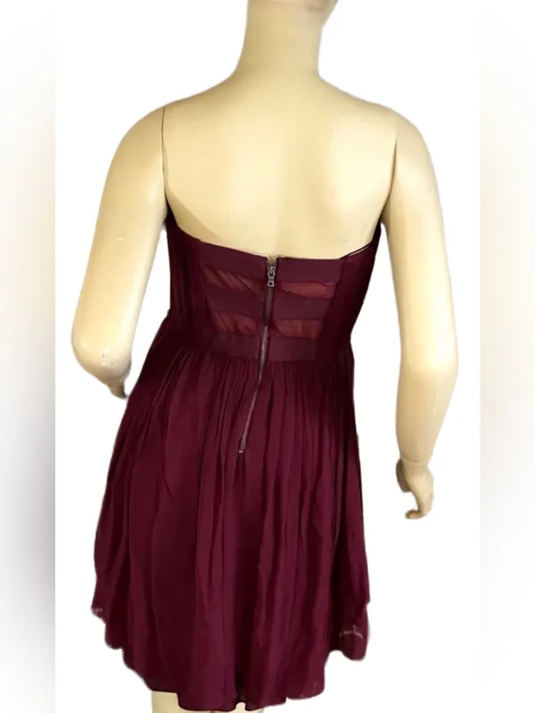 Alice & Olivia Burgundy Silk Chiffon Strapless "Mckell" Dress (10) - Image 3