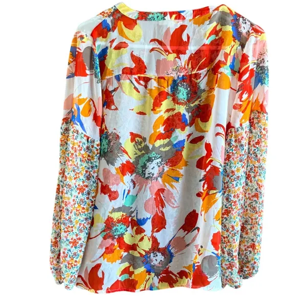 Hope Springs‎ Floral Blouse Fits Medium Small Multicolor Boho Patchwork Top White Size undefined - Image 7