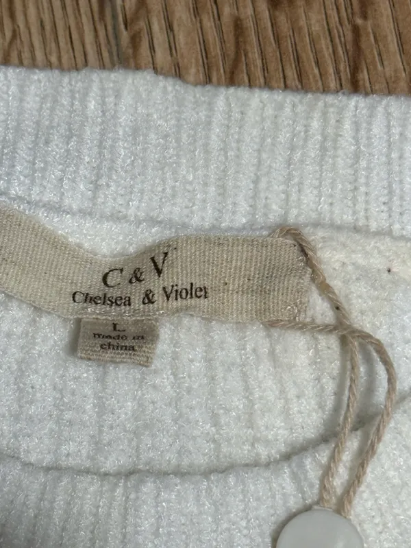 Chelsea &‎ Violet Ivory Cropped Waffle Pullover with Side Ties - Image 3