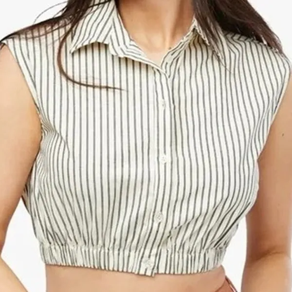 NWT Weworewhat Cropped Sleeveless Popover Shirt Small Antique White Grey Stripe - Image 11
