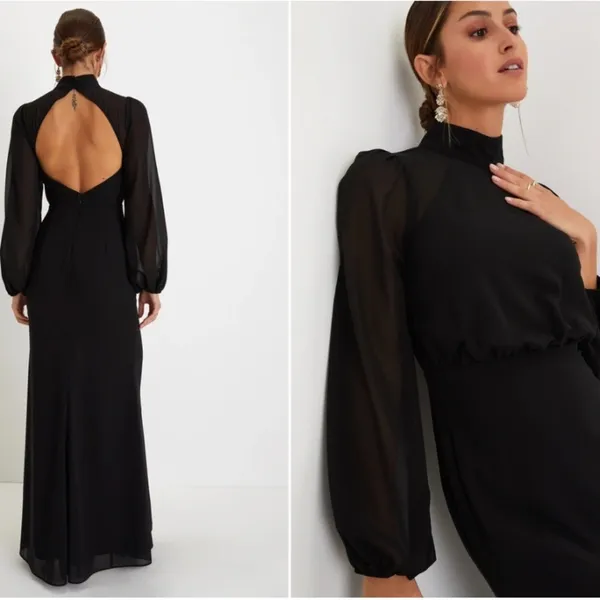 LULU's Sexy Long Sleeve Romantic Formal Event Bridesmaid Wedding Thigh Slit Maxi - Image 5