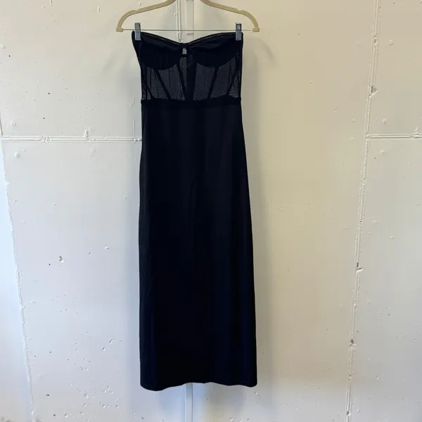 D&M Strapless Sheer Corset Mesh Panel‎ Maxi Dress with Bodysuit Lining Small Blk - Image 2