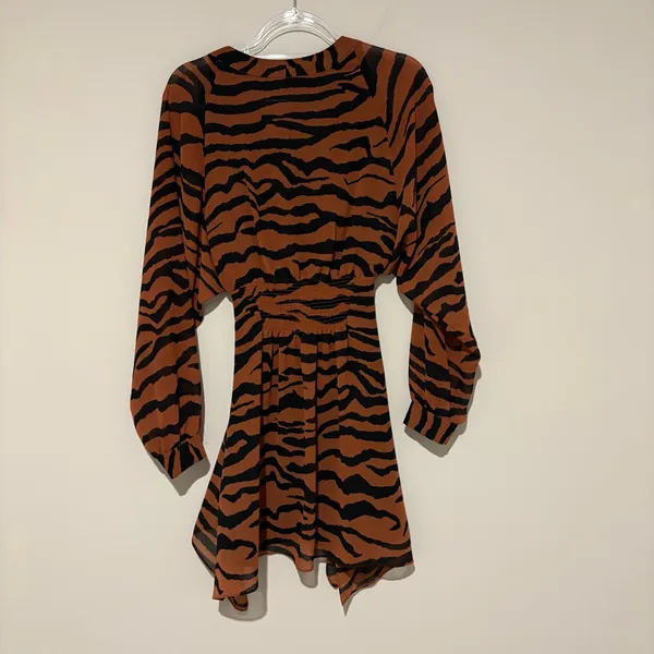 ALL SAINTS Nichola Zephyr Tiger Toffee Brown Black Long Sleeve‎ Midi Dress XS - Image 3