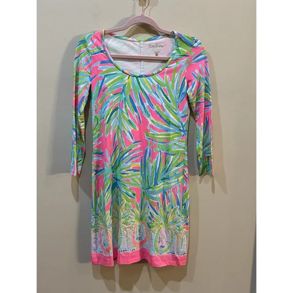 Lilly Pulitzer Beacon Pima Cotton Shift‎ Dress In Tiki Pink Royal Lime Size XXS - Image 3