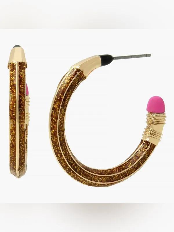 NWT Betsey Johnson Pencil Hoop Earrings - Image 3