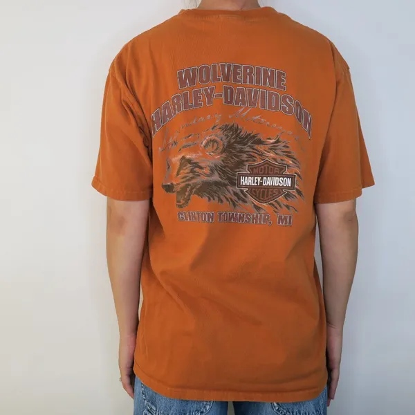 2009 Harley Davidson Orange Wolverine Shirt Size L - Image 4