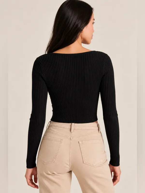 NWT Abercrombie & Fitch Twist-Front Sweater Top – Black – XS - Image 3
