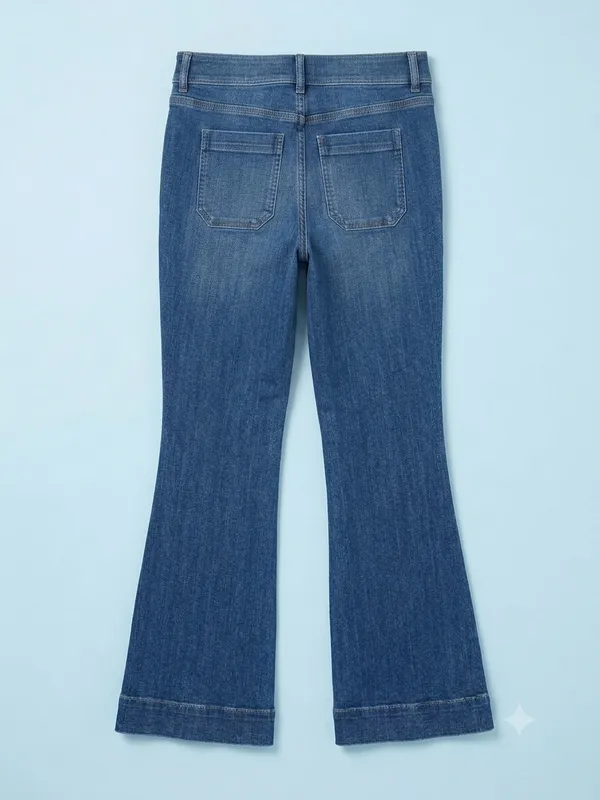 Spanx Flare Jeans Womens XL Blue Retro Patch Pockets 20850R - Image 4
