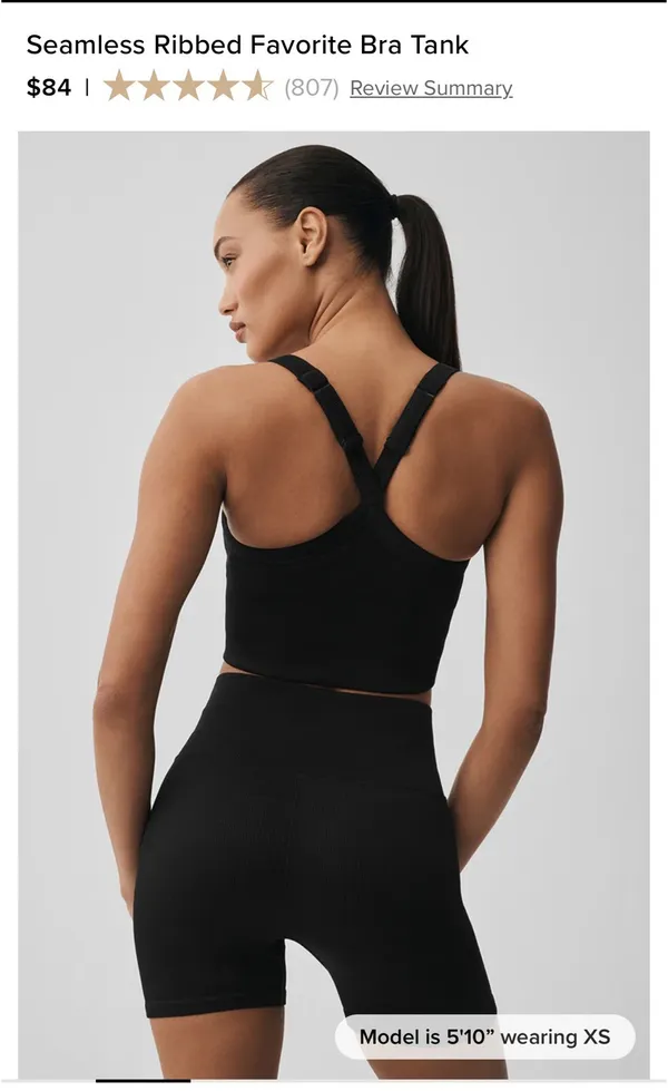 Alo Seamless Ribbed Bra Tank Yoga Favorite Black - Image 2