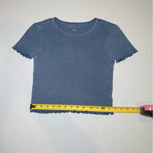 American Eagle Outfitters Women's Washed Blue Waffle Baby Tee Size Small EUC - Image 5