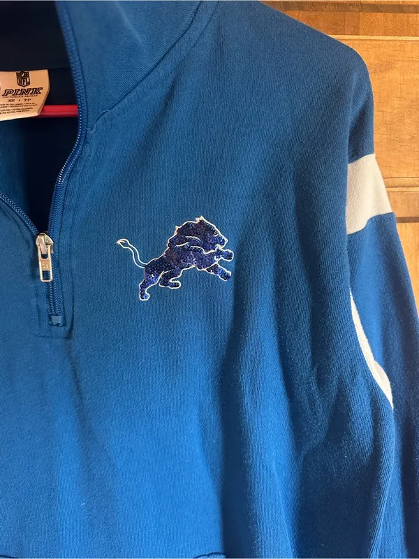 PINK Victoria's Secret Detroit lions NFL football quarter zip sweat shirt! - Image 3