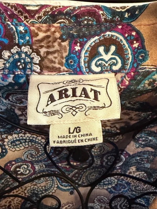 🐂🐂🐂BOGOHO🐂🐂🐂Ariat Tan Paisley Print Pearl Snap LS Shirt-Large - Image 5