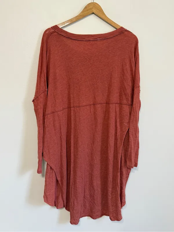 Free People Oversized Long Sleeve Tunic Top Size XS Orange Boho - Image 8