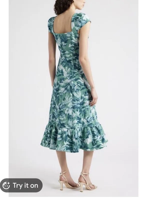 NWT Chelsea28 Green Sweetheart Neckline Cap Sleeve Midi Dress Size Small - Image 3