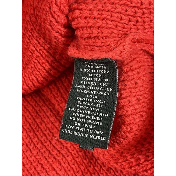 Lauren Ralph Lauren LRL Orange Waffle Knit Hooded Sweater XL Kangaroo Pocket - Image 9