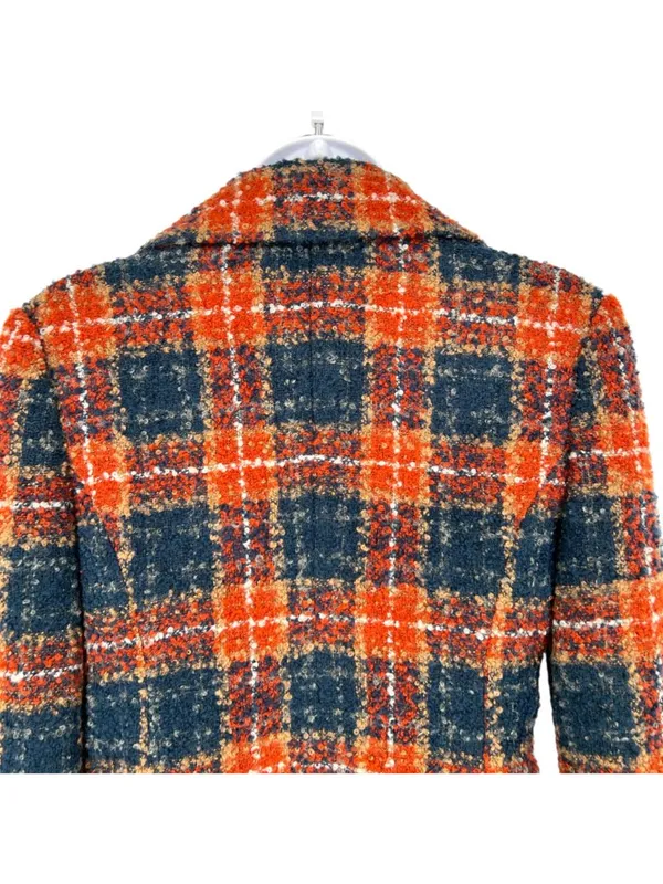 Anthropologie Tabitha Moretown Orange Blue Plaid Ruffle Blazer Jacket Size 2 - Image 6