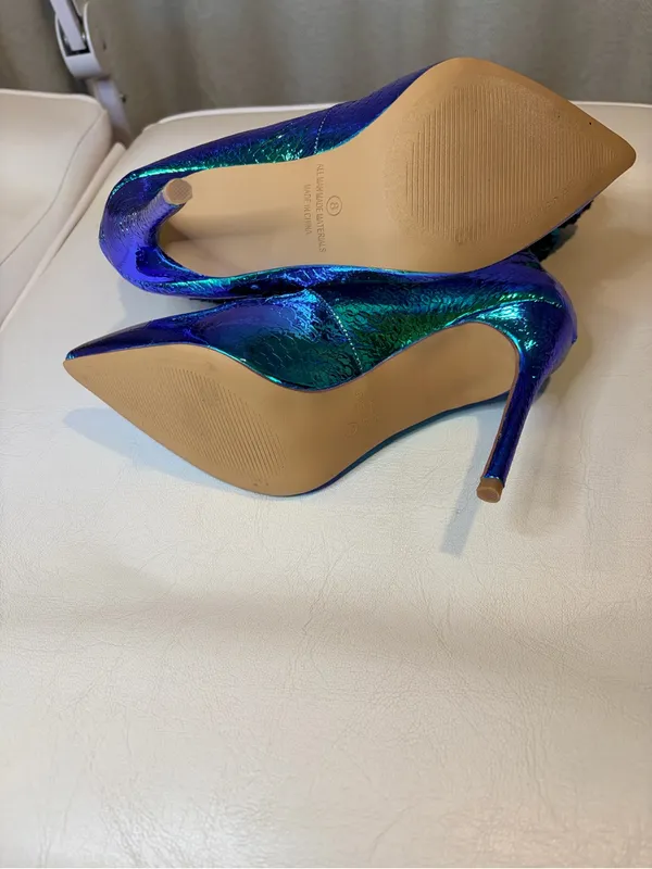 Liliana Iridescent Blue-Green Sequin Pointed Stiletto Boots - Image 5